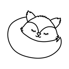 sleeping fox animal on white background thick line