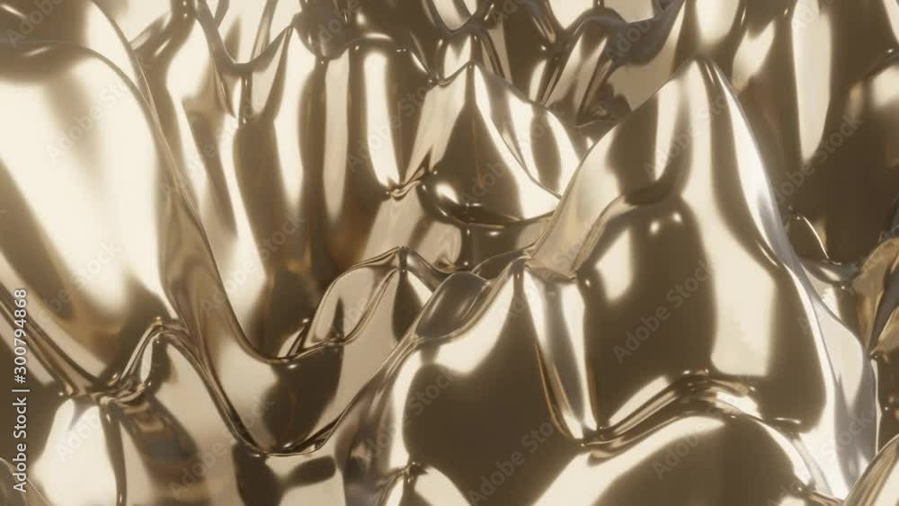 Poster 3d abstract render background with gold metal waves. motion design animation. decorative smooth refl