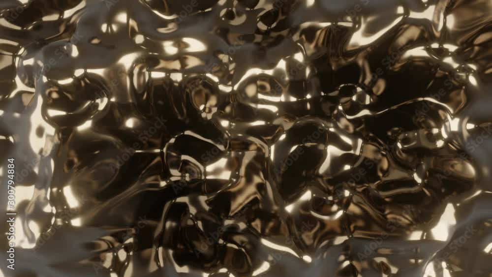 Poster 3d abstract render background with gold metal waves. motion design animation. decorative smooth refl