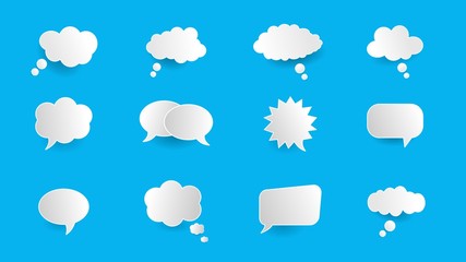 Bundle of 12 Bevel thought bubble on blue background.vector ilustration