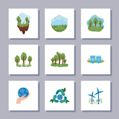 set of icons renewable energy on white background