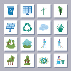 set of icons renewable energy on white background