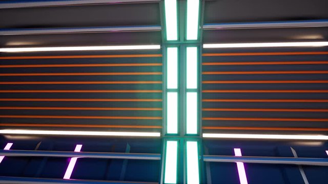 Neon cyberspace hexagonal tunnel 3d footage. Futuristic corridor. Abstract motion graphic animation. Colorful fluorescent violet shining arch video. Scifi interior. Video game graphic