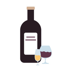 wine bottle and cups drink isolated icon