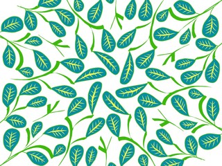 The green leaves and stems are arranged artistically and look fresh. flat style illustration