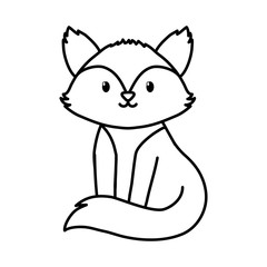 cute fox sitting on white background thick line