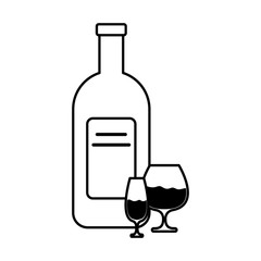 wine bottle and cups drink isolated icon