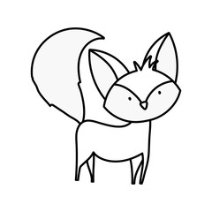 cute fox with big tail standing on white background thick line