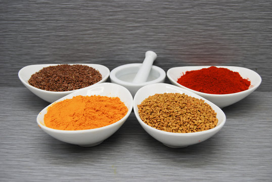Healthy Spices - Flax Seed Turmeric, Fenugreek, and Chili Powder,