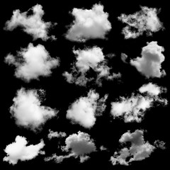 collection of white and black cloud isolated on background for Design element,Textured Smoke,brush effect