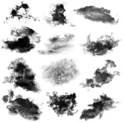 collection of white and black cloud isolated on background for Design element,Textured Smoke,brush effect