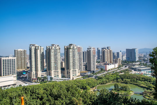 City Building Skyline of Humen Town, Dongguan City, Guangdong Province, China
