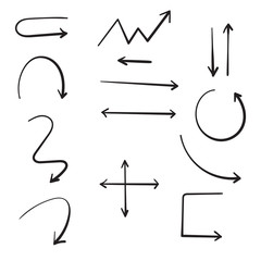 vector hand drawn arrows set on a white background with doodle cartoon style line art vector