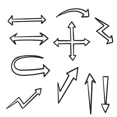 vector hand drawn arrows set on a white background with doodle cartoon style line art vector