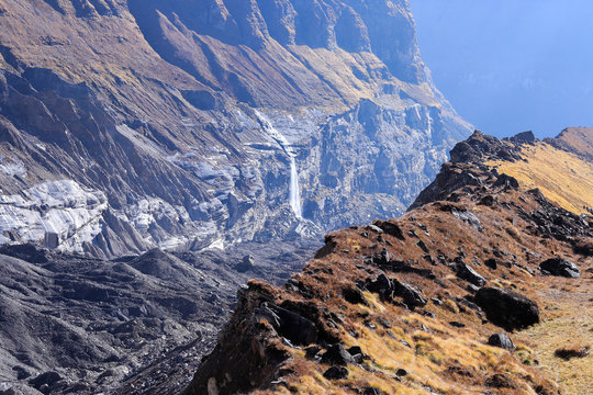 Beautiful view of waterfall in between hills
