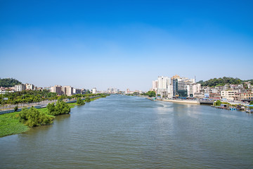 Fototapeta na wymiar Riverside scenery of the Pearl River Taiping Waterway, Humen Town, Dongguan City, Guangdong Province, China