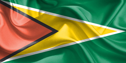 Guyana Flag. Flag of Guyana. Waving Flags. 3D Realistic Background Illustration in Silk Fabric Texture