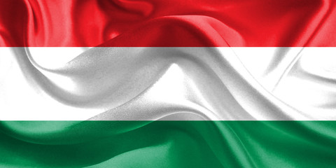 Hungary Flag. Flag of Hungaria. Hungarian Waving Flags. 3D Realistic Background Illustration in Silk Fabric Texture