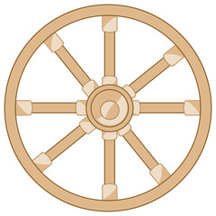 Obraz premium Old wooden wheel on white background is insulated