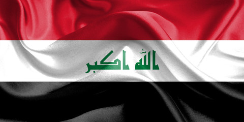 Naklejka premium Iraq Flag. Flag of Irak. Waving Flags. 3D Realistic Background Illustration in Silk Fabric Texture
