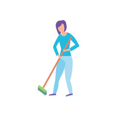 woman with rake, tool of garden on white background