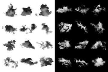 collection of white clouds and set of black cloud isolated on background for Design...