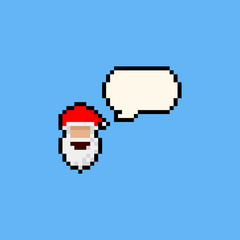 Pixel art cartoon santa cluas head icon with speech balloon.