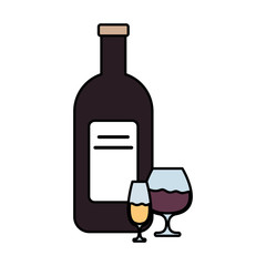 wine bottle and cups drink isolated icon