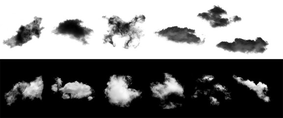 collection of white clouds and set of black cloud isolated on background for Design...