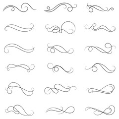 set of borders and swirl dividers decorative elements isolated on white for design
