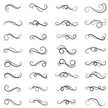 set of borders and swirl dividers decorative elements isolated on white for design