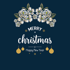 Decoration element of leaf flower frame, for greeting card merry christmas and happy new year. Vector