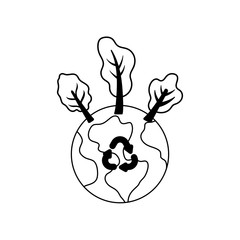 planet earth with renewable energy symbol on white background