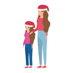 mother and daughter with christmas hats characters