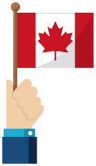Holding the national flag in hand , flat vector illustration / Canada