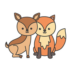 Obraz na płótnie Canvas little cute deer and fox cartoon animals