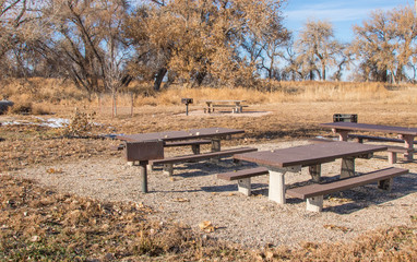 A group picnic area at Barr Lake State Park, Colorado