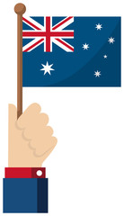 Holding the national flag in hand , flat vector illustration / Australia