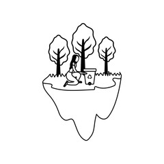 eco friendly scene and people in landscape with garbage cans