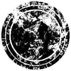 Black round grunge stamp on white background. Paint strokes with a dry brush