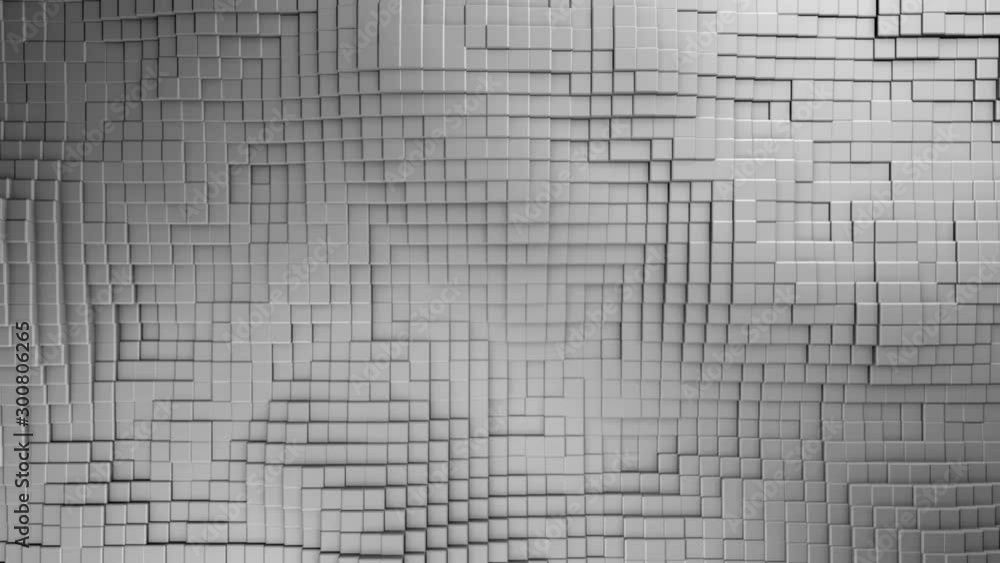 Poster monochrome abstract animation of grey cubes moving smoothly in space and forming the waves. animatio
