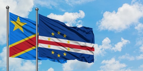 Congo and Cape Verde flag waving in the wind against white cloudy blue sky together. Diplomacy concept, international relations.