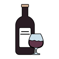 wine bottle and cup drink isolated icon