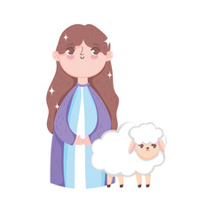 mary and sheep manger nativity, merry christmas