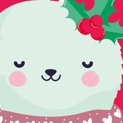 merry christmas celebration cute rabbit head with scarf and holly berry