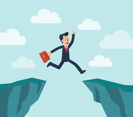 Obraz premium Businessman jump over cliff gap. Concept of business risk and success