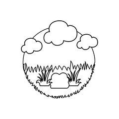 landscape with shrubs and leaves on white background