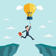 Businessman jump over cliff gap. Concept of business risk and success