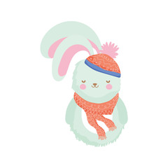 cute rabbit with scarf and hat merry christmas