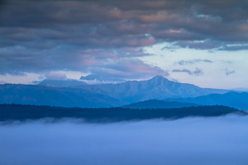 mountains and fog